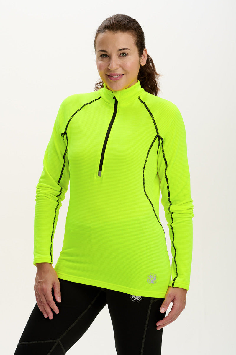 Ladies Running Top With Zip Neck - Lightweight Quick Dry Thermal - Lime