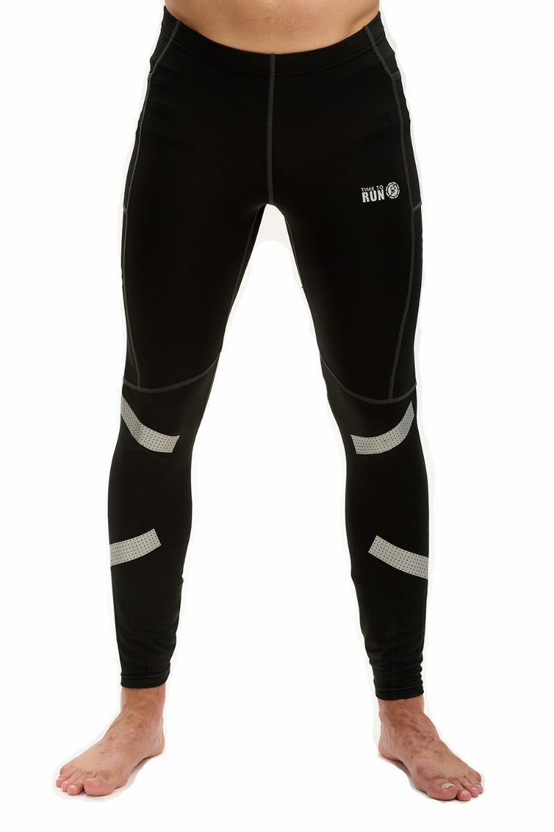 Men's Reflective Running Tights With Phone Pockets - Black