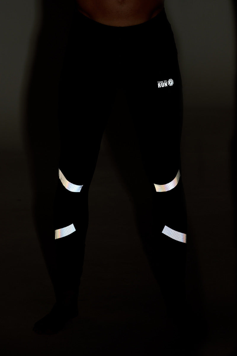 Men's Reflective Running Tights With Phone Pockets - Black