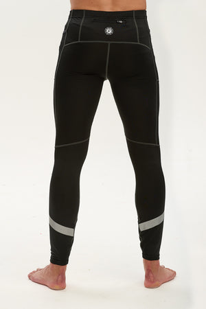Men's Reflective Running Tights With Phone Pockets - Black