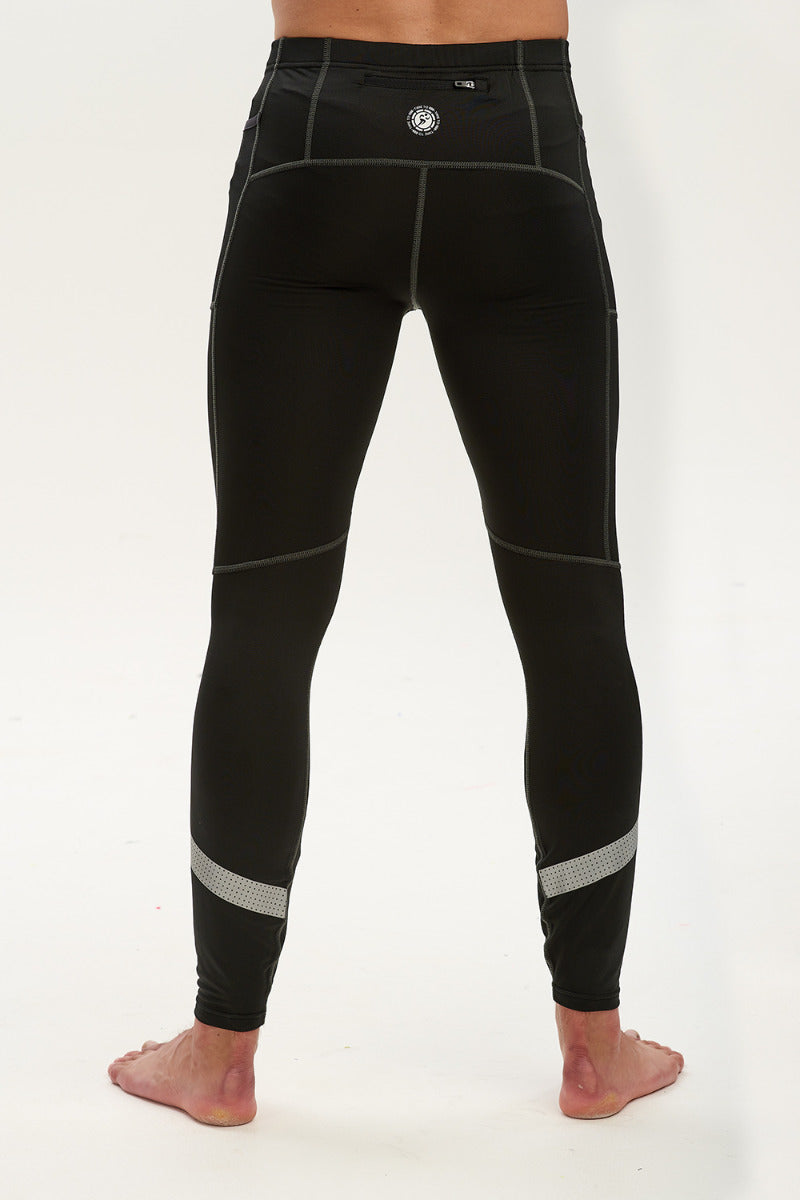 Men's Reflective Running Tights With Phone Pockets - Black