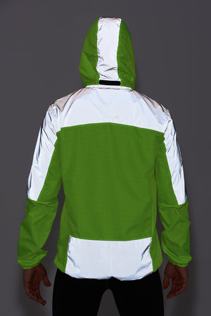 Men's Windproof Reflective Hooded Running Jacket-Lime Green