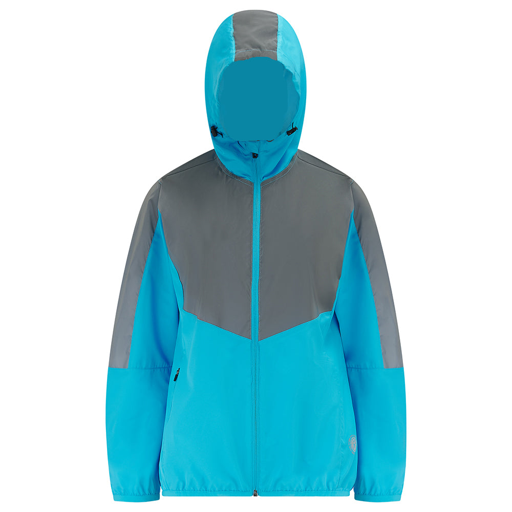 Women's Windproof Reflective Hooded Running Jacket - Light Blue