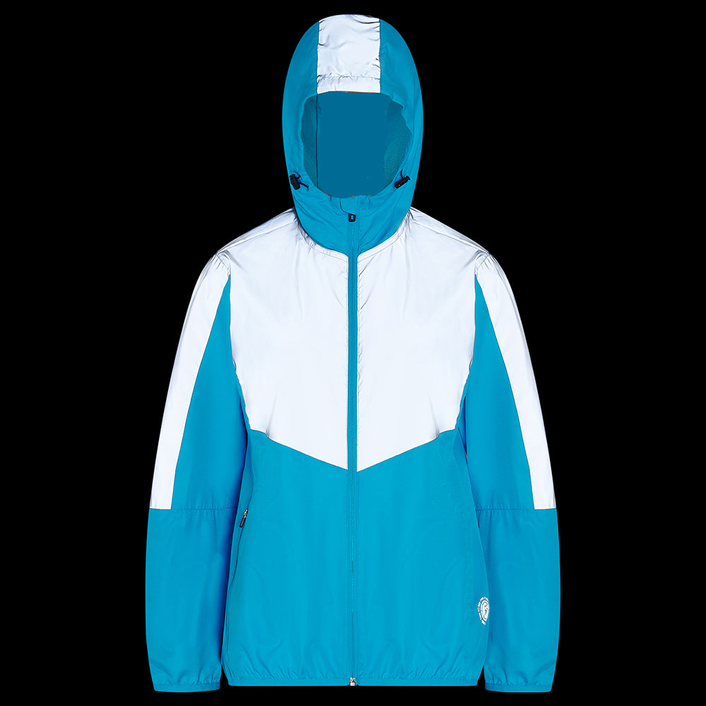 Women's Windproof Reflective Hooded Running Jacket - Light Blue