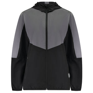 Women's Windproof Reflective Hooded Running Jacket - Black Grey