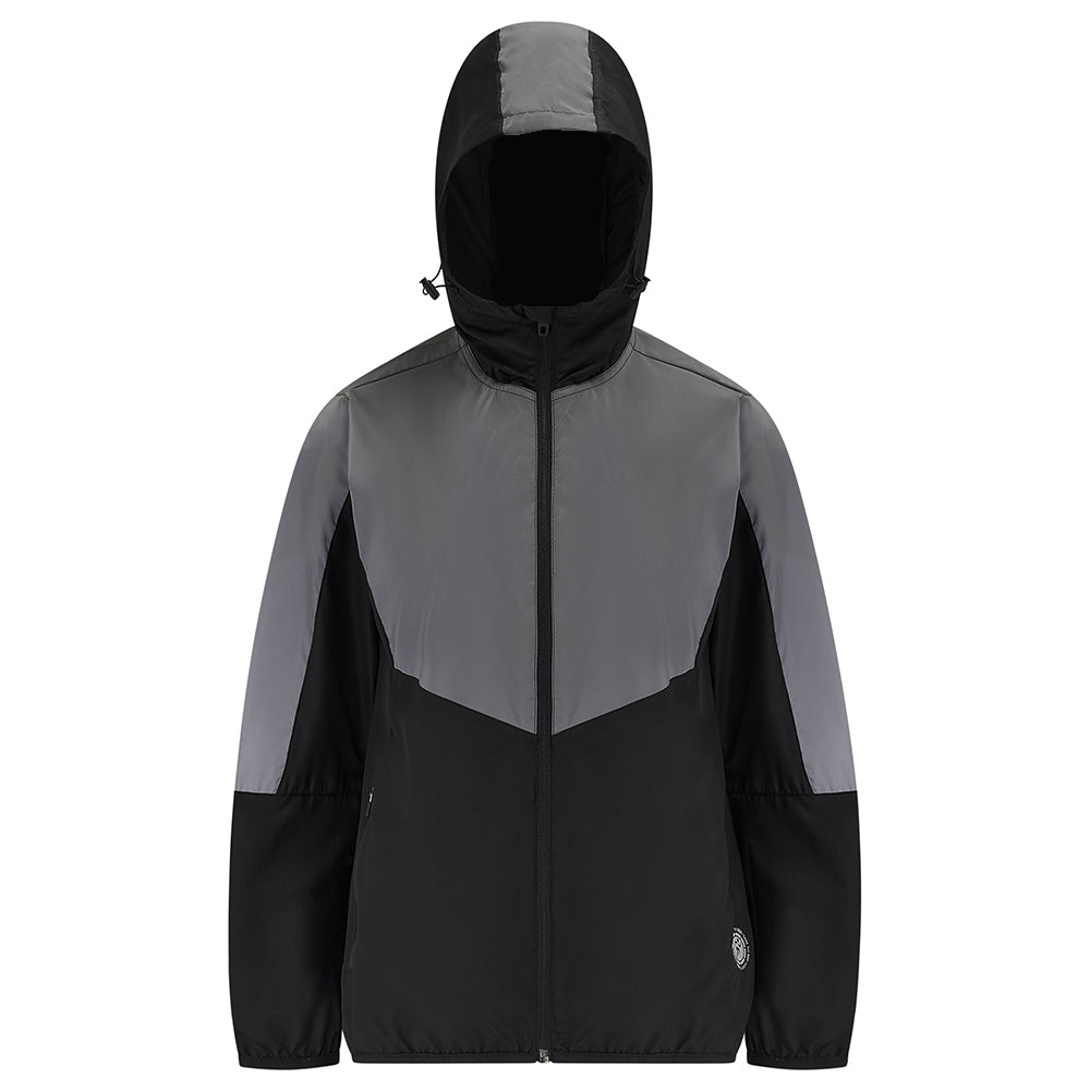 Women's Windproof Reflective Hooded Running Jacket - Black Grey