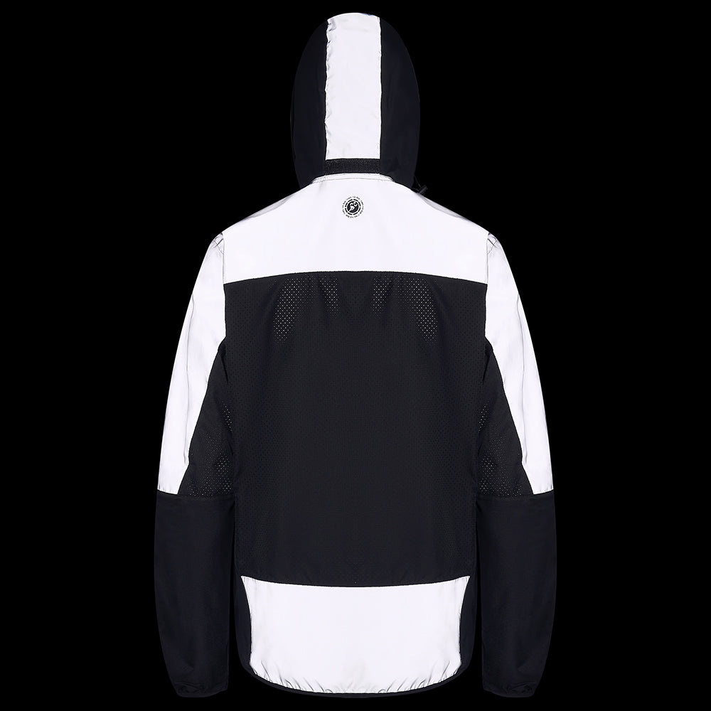 Women's Windproof Reflective Hooded Running Jacket - Black Grey