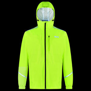 Men's Waterproof Reflective Hooded Running Jacket - Lime