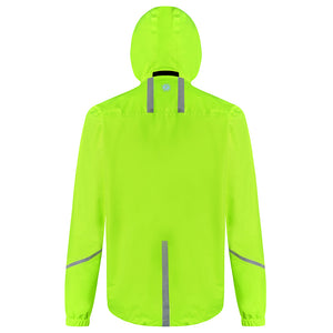 Men's Waterproof Reflective Hooded Running Jacket - Lime