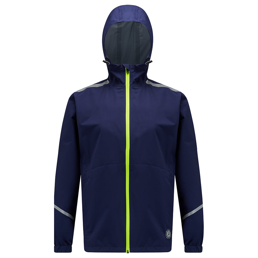 Women's Waterproof Reflective Hooded Running Jacket - Navy Blue