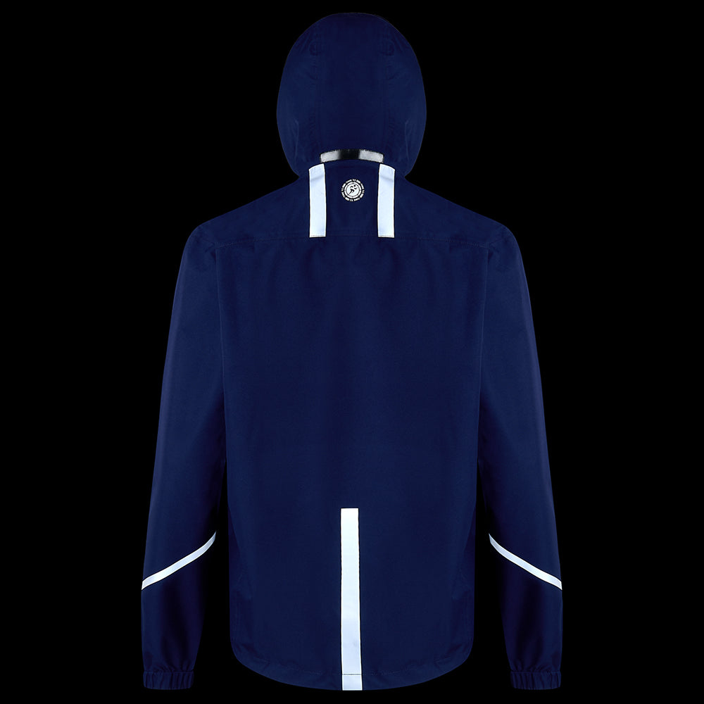 Women's Waterproof Reflective Hooded Running Jacket - Navy Blue