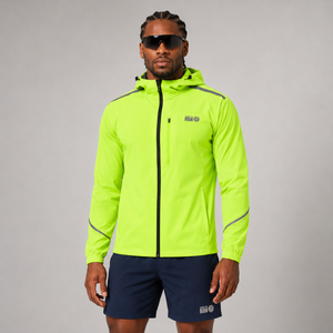Men's Waterproof Reflective Hooded Running Jacket - Lime