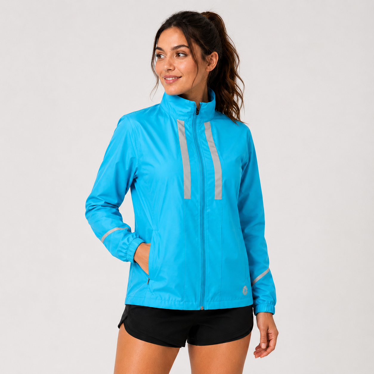 Women's Windproof Reflective Running Jacket - Light Blue