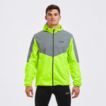 Men's Windproof Reflective Hooded Running Jacket-Lime Green