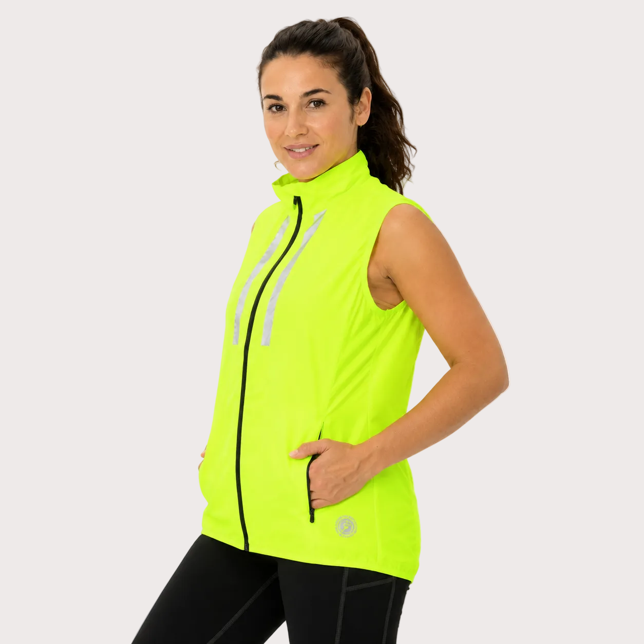 Women's Windproof Reflective Running Gilet - Lime Green