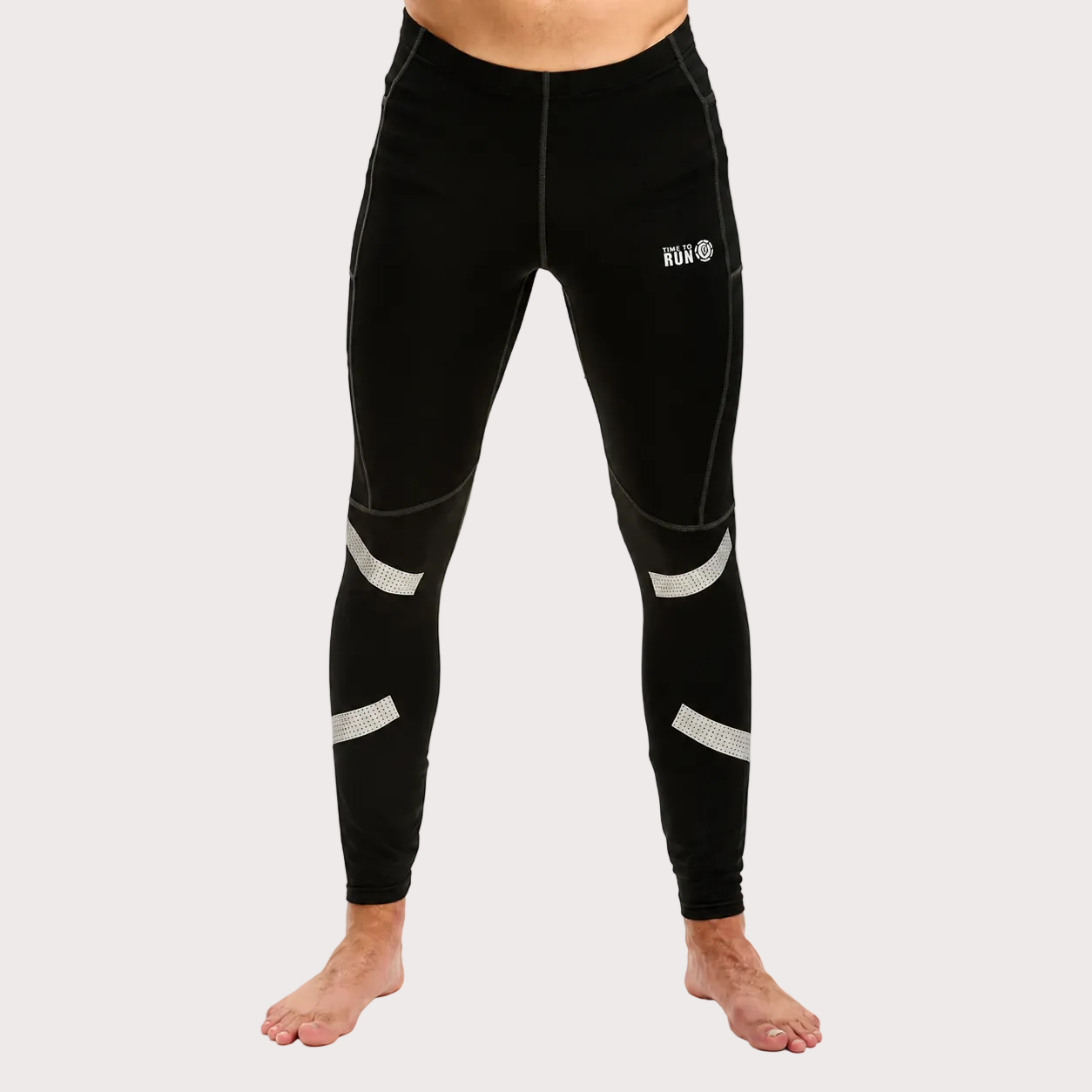 Men's Reflective Running Tights With Phone Pockets - Black