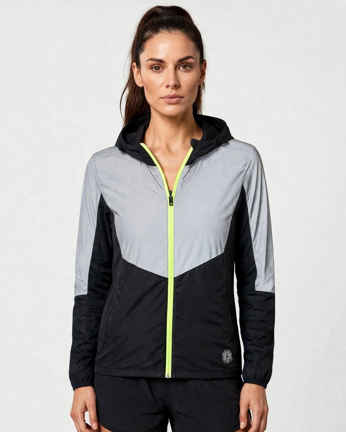 Women's Windproof High-Visibility Jacket - Black/Lime