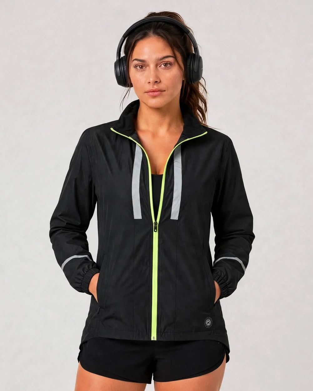 Women's Windproof Jacket - Black/Lime