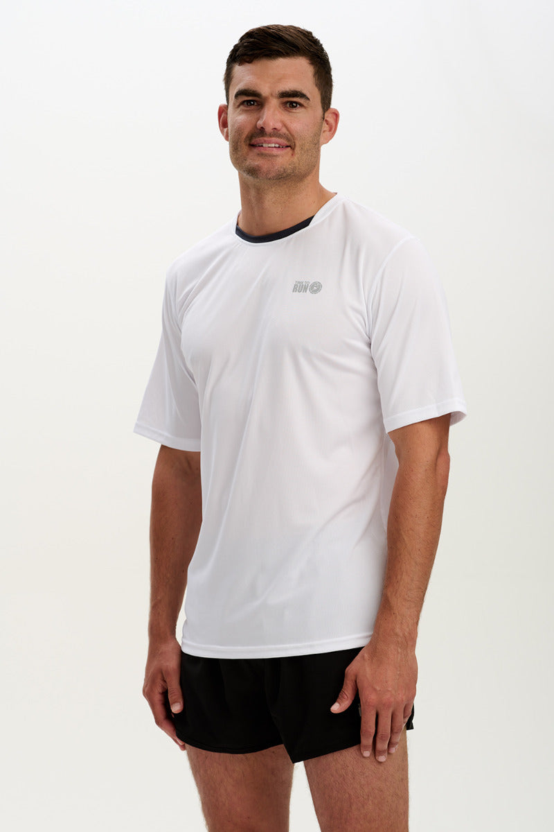 Men's Spirit Short Sleeved Training Running T Shirt-White-Charcoal