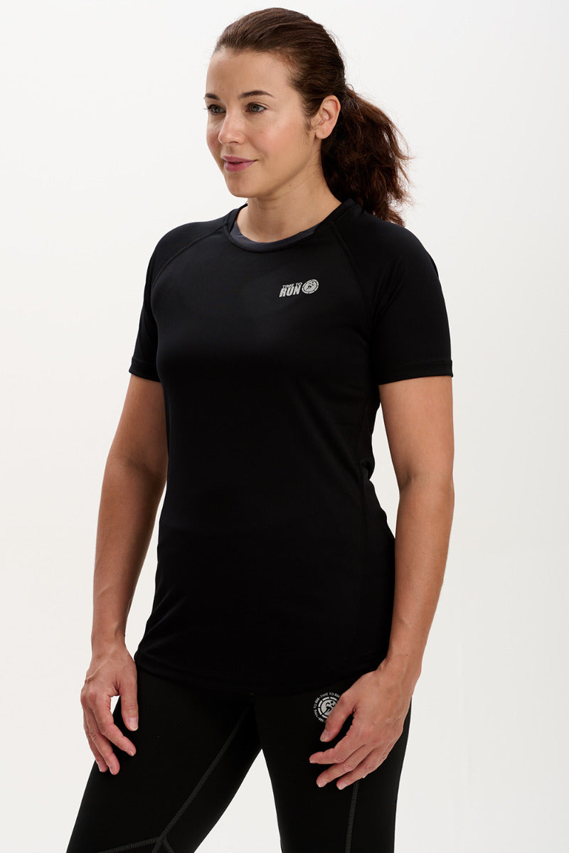 Women's Spirit Short Sleeved Training Running T Shirt-Black-Charcoal