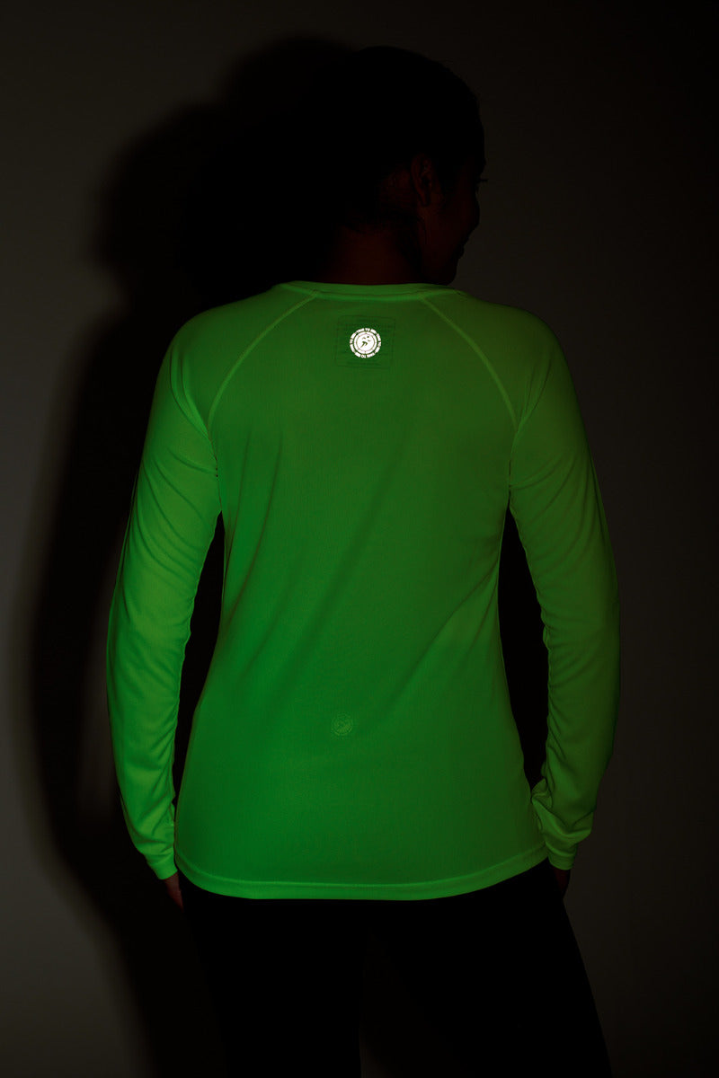 Women's Spirit Long Sleeved Training Running T Shirt-Lime-Charcoal