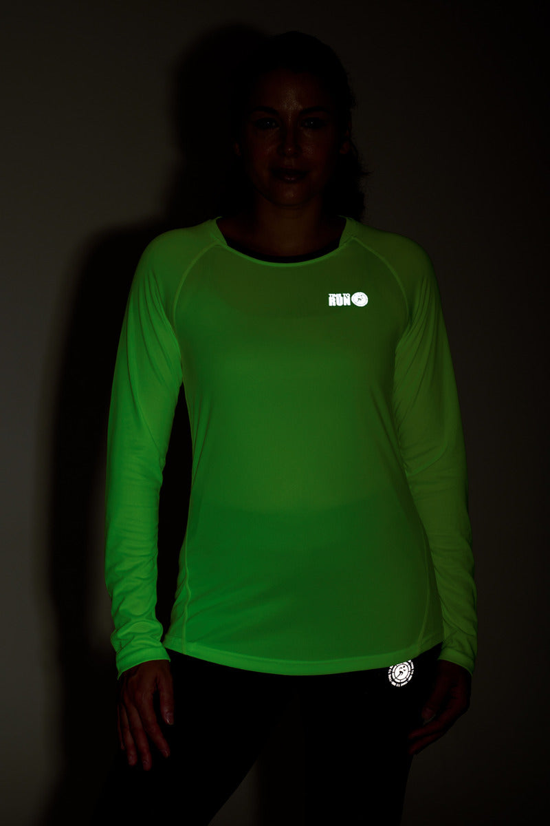 Women's Spirit Long Sleeved Training Running T Shirt-Lime-Charcoal