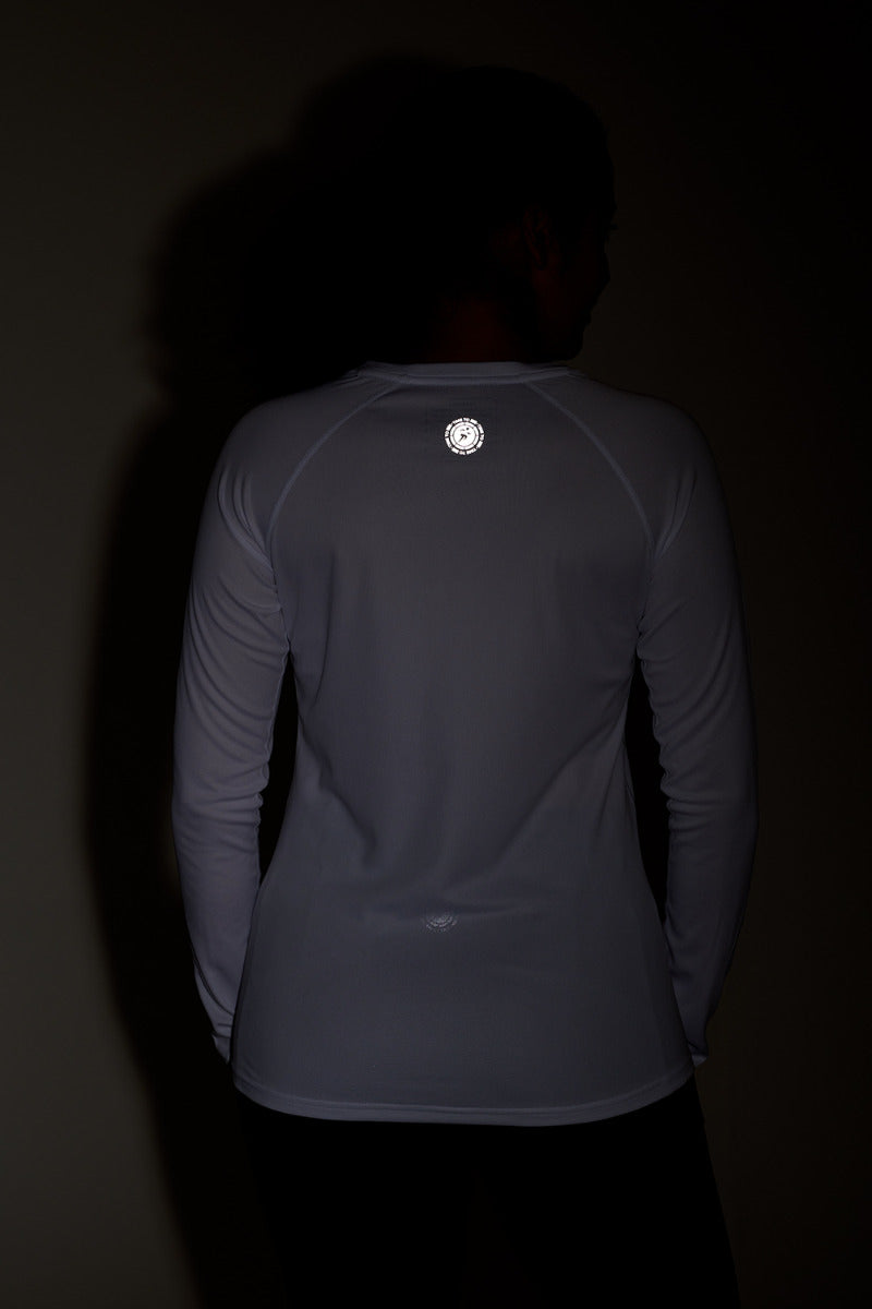 Women's Spirit Long Sleeved Training Running T Shirt-White-Charcoal