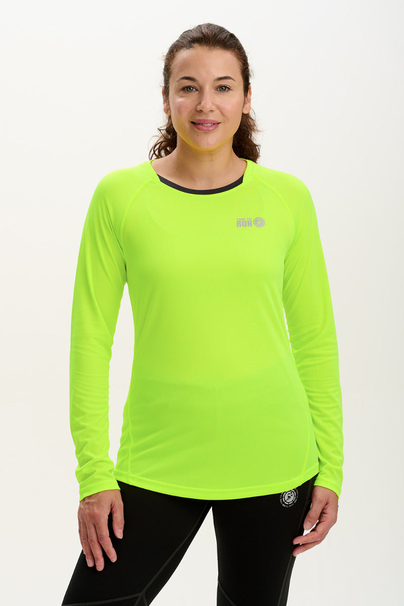 Women's Spirit Long Sleeved Training Running T Shirt-Lime-Charcoal