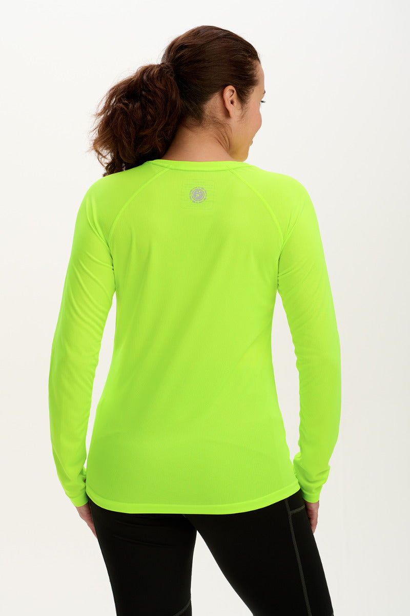 Women's Spirit Long Sleeved Training Running T Shirt-Lime-Charcoal