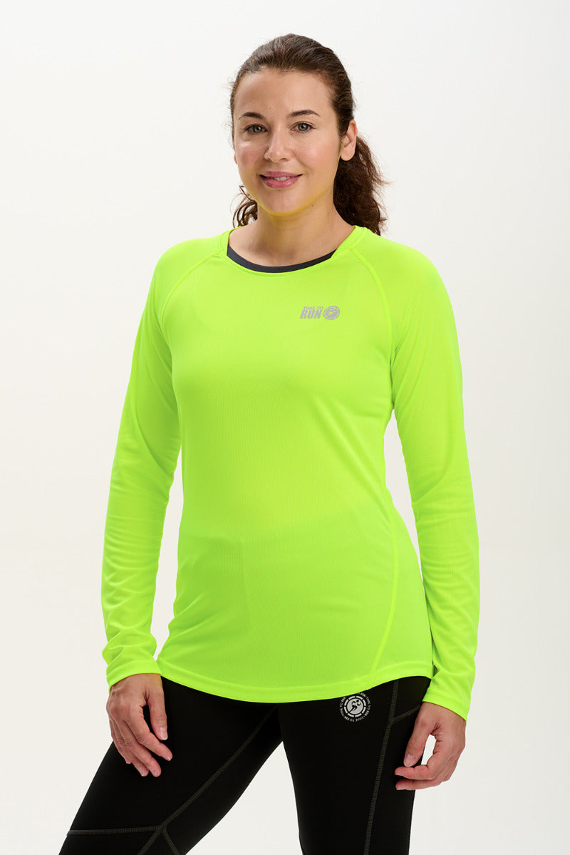 Women's Spirit Long Sleeved Training Running T Shirt-Lime-Charcoal