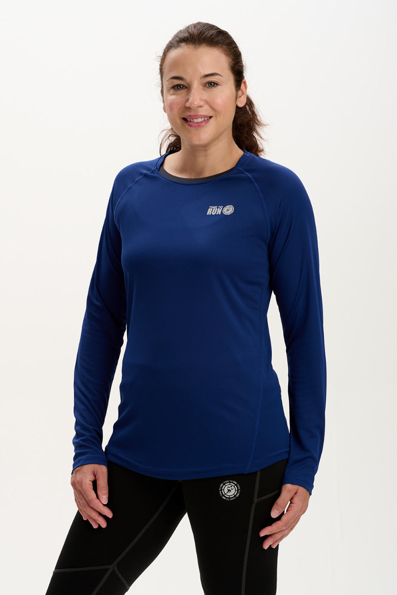 Women's Spirit Long Sleeved Training Running T Shirt-Midnight-Charcoal