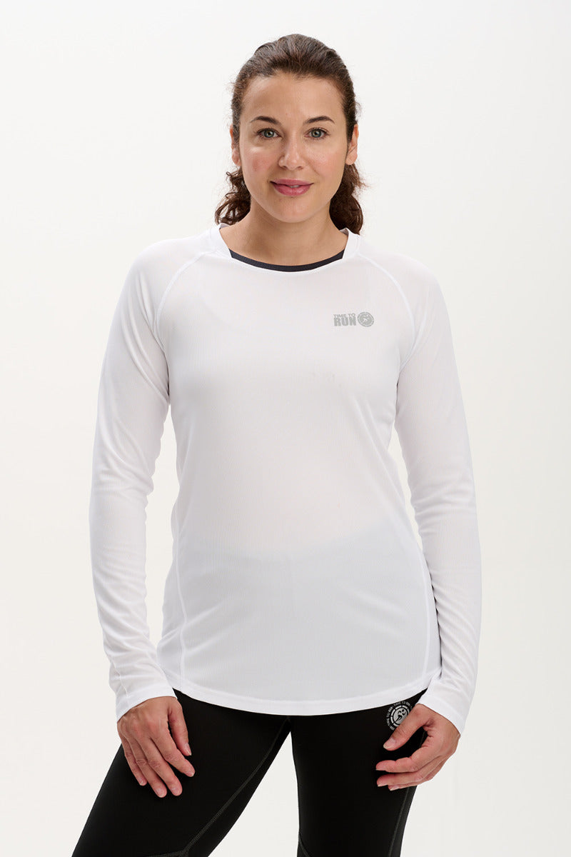 Women's Spirit Long Sleeved Training Running T Shirt-White-Charcoal