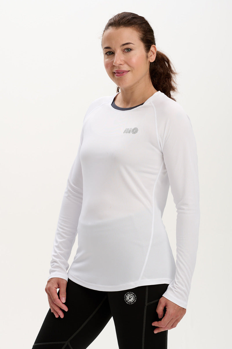 Women's Spirit Long Sleeved Training Running T Shirt-White-Charcoal