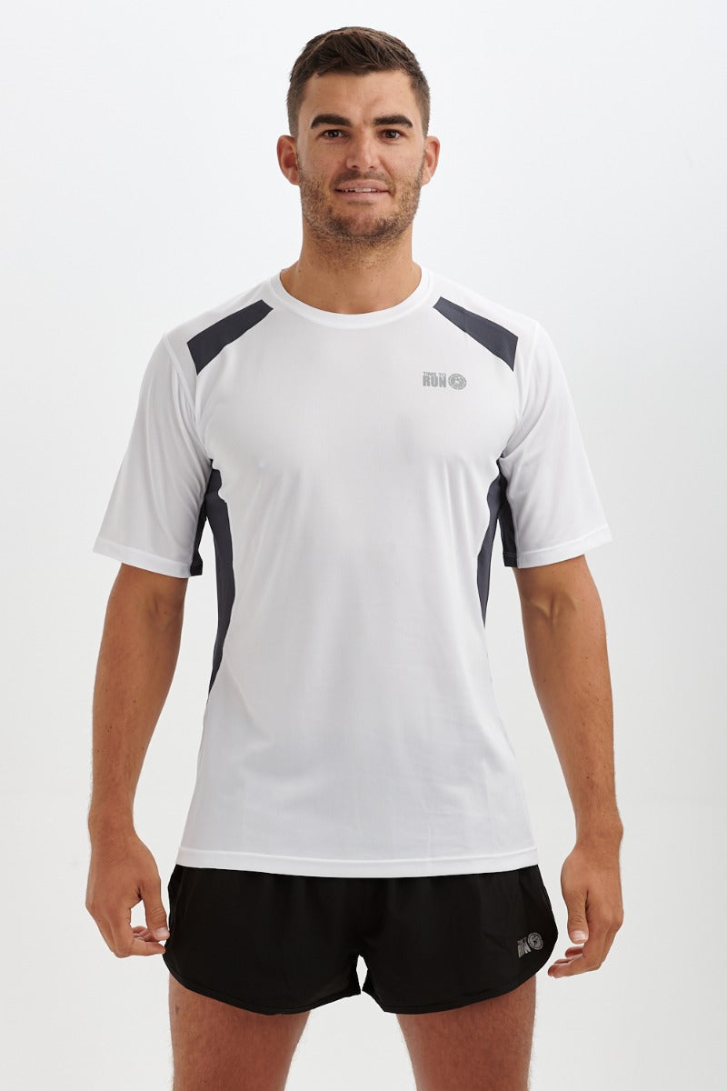Men's Pace Spirit Short Sleeved Running T Shirt-White-Charcoal
