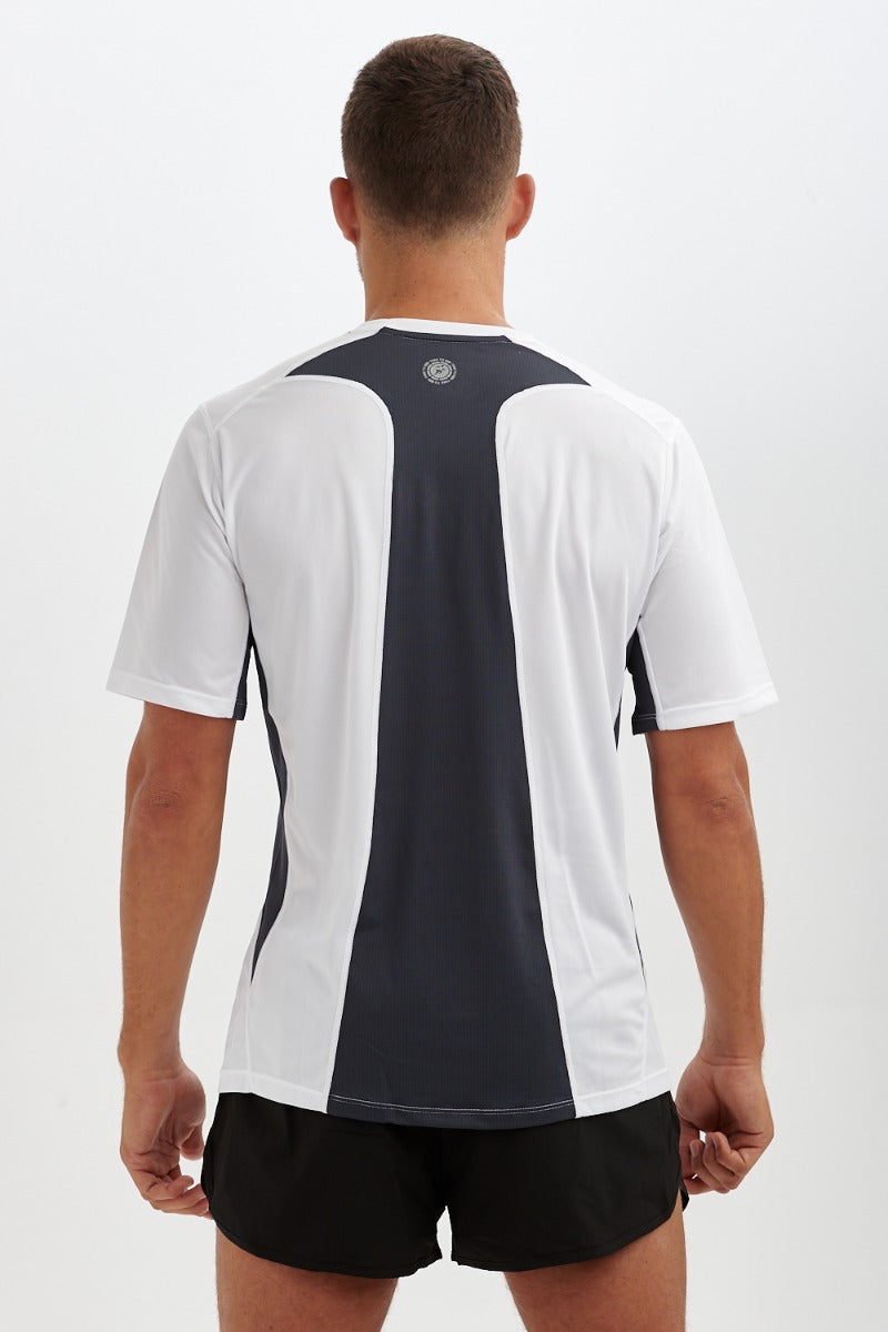 Men's Pace Spirit Short Sleeved Running T Shirt-White-Charcoal
