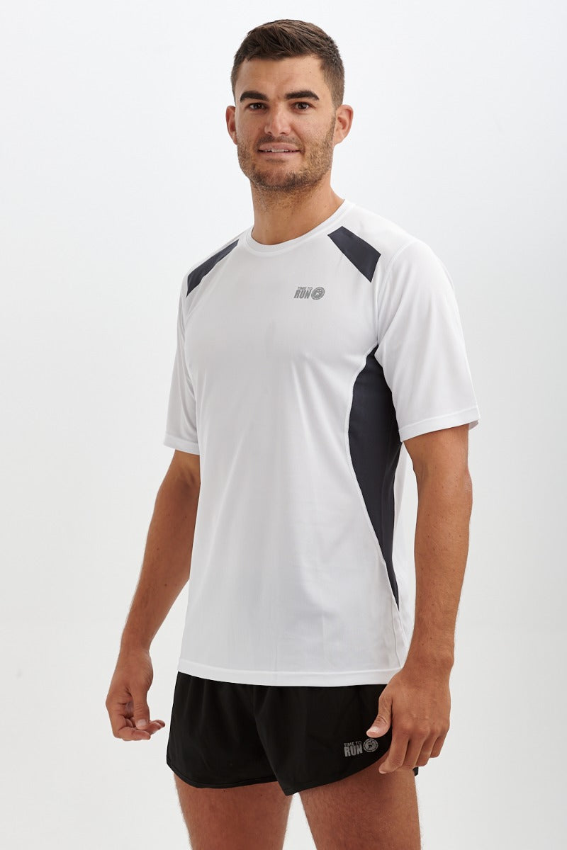 Men's Pace Spirit Short Sleeved Running T Shirt-White-Charcoal