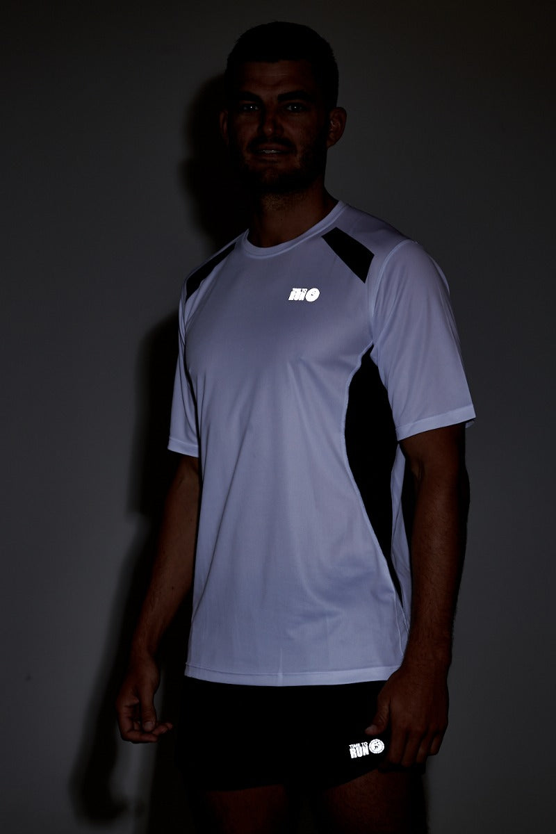 Men's Pace Spirit Short Sleeved Running T Shirt-White-Charcoal