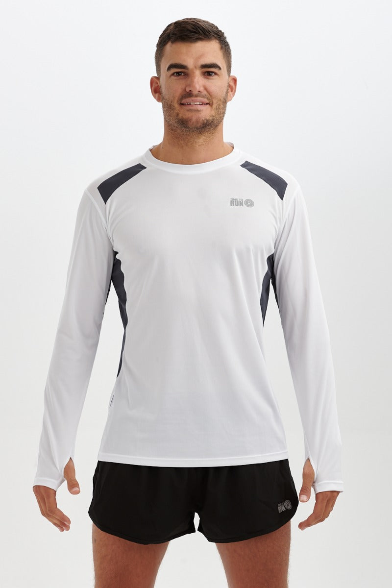 Men's Pace Spirit Long Sleeved Running T Shirt-White-Charcoal