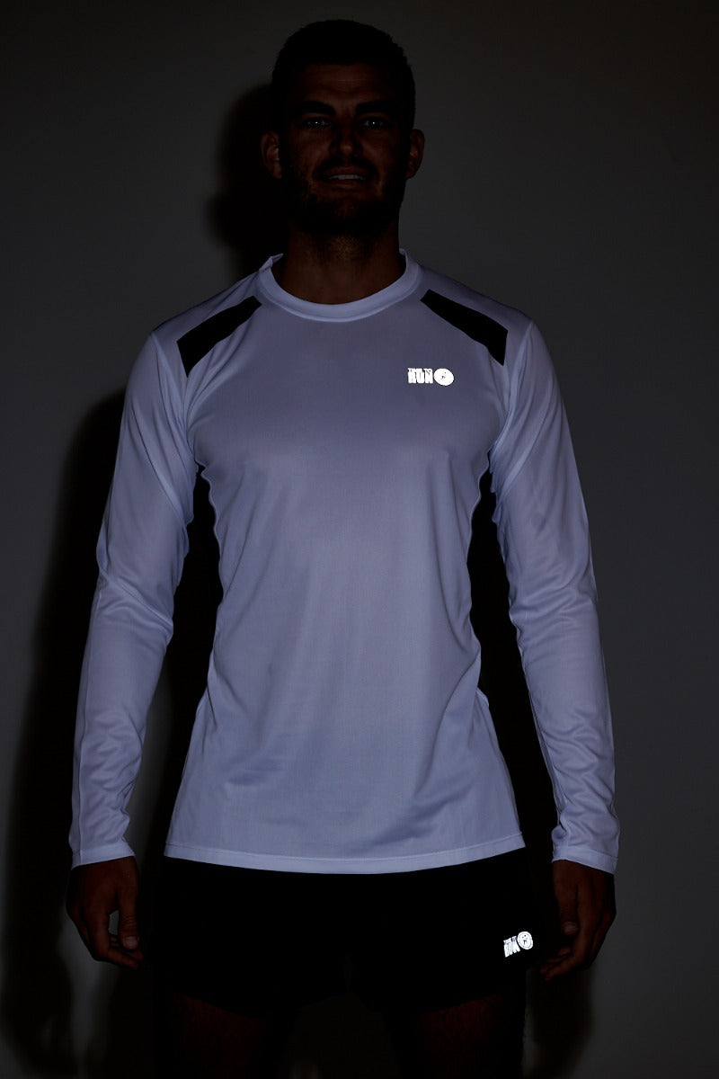 Men's Pace Spirit Long Sleeved Running T Shirt-White-Charcoal
