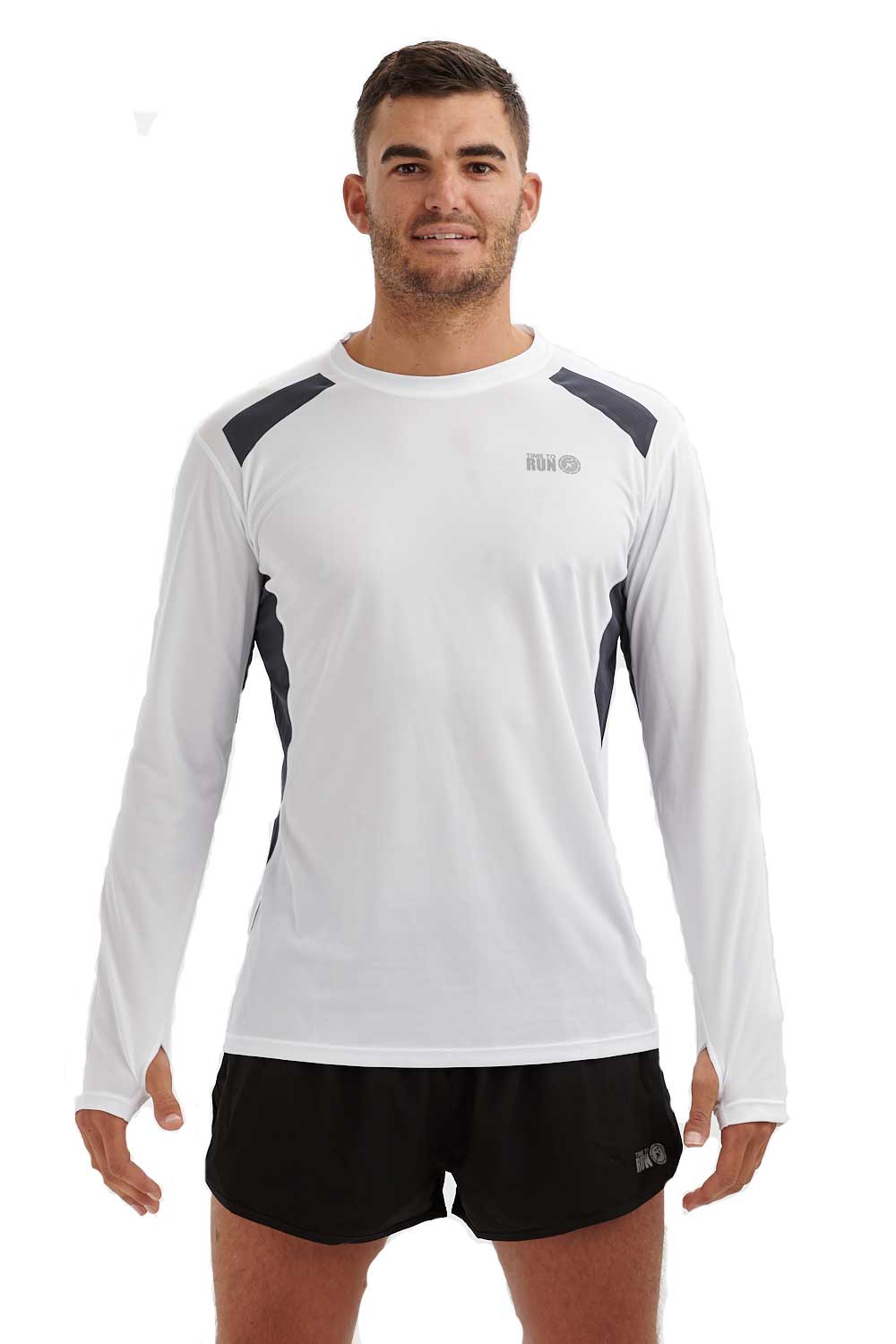 Men's Pace Spirit Long Sleeved Running T Shirt-White-Charcoal