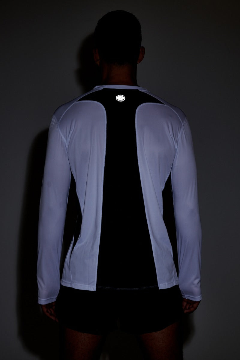 Men's Pace Spirit Long Sleeved Running T Shirt-White-Charcoal