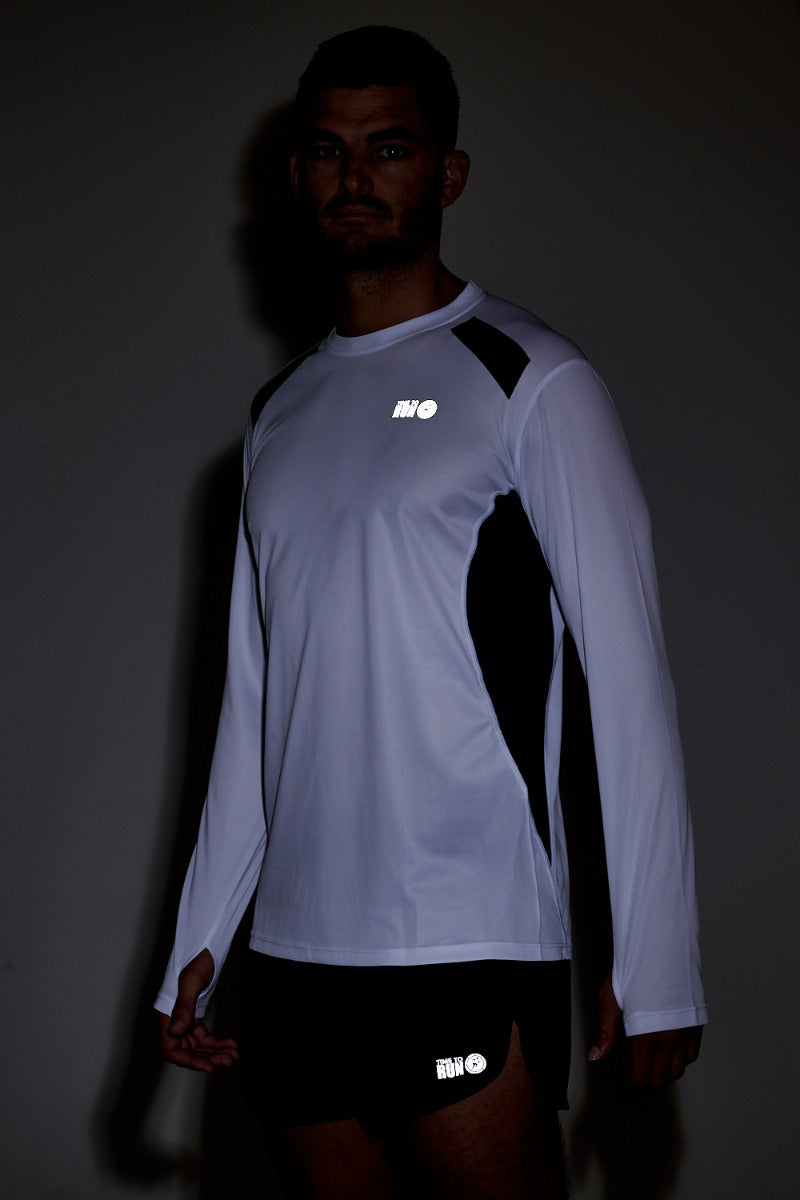 Men's Pace Spirit Long Sleeved Running T Shirt-White-Charcoal