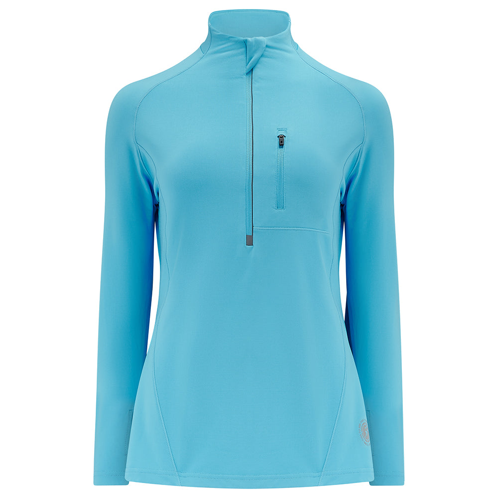 Women's Running Top - Long Sleeved Zip Neck With Chest Pocket - Atoll Blue