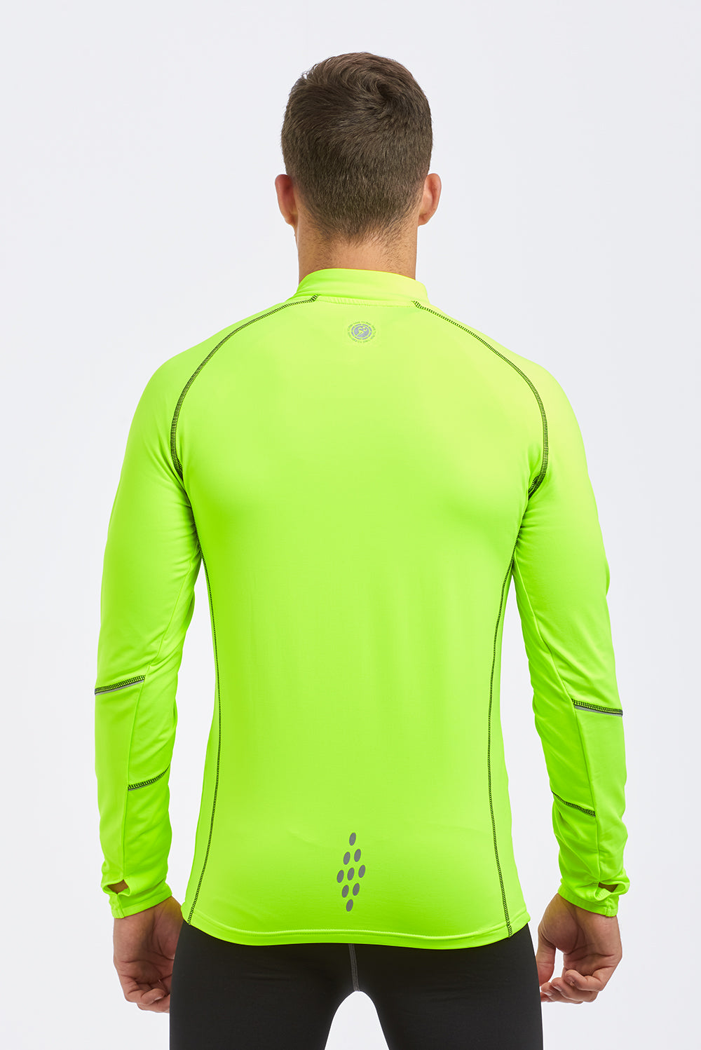 Running Top For Men - Long Sleeved Zip Neck Shirt With Chest Pocket - Thermal Fabric - Lime Green XL Slight Second No Care Label