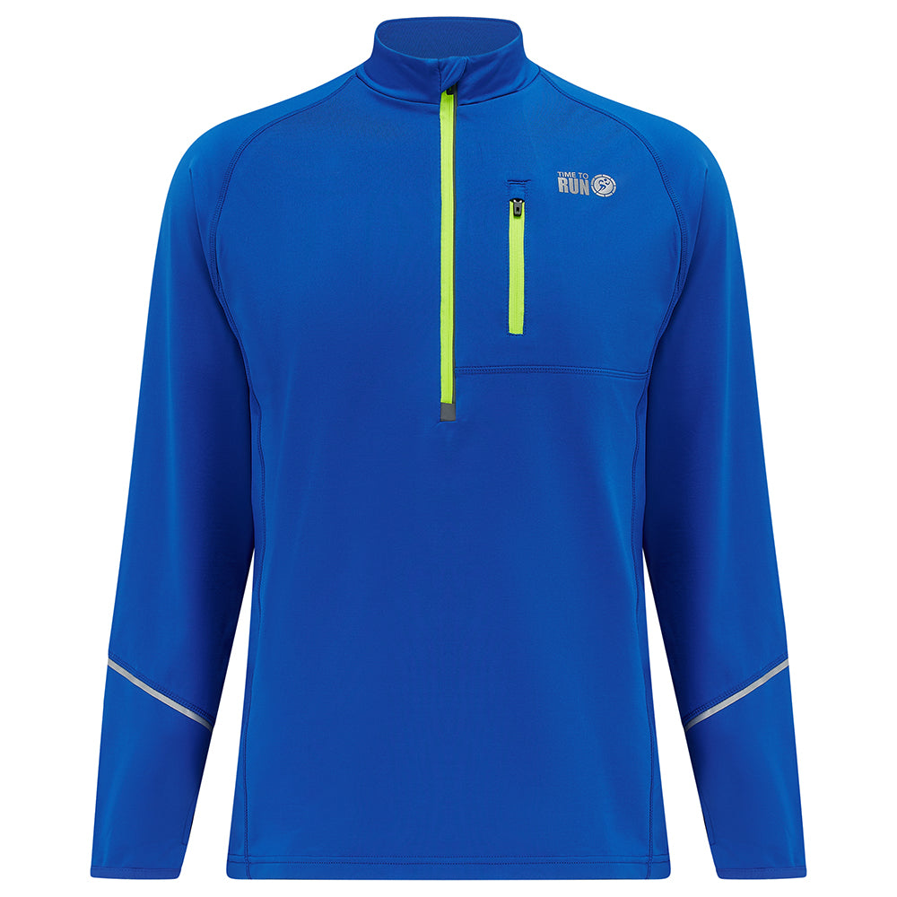 Running Top For Men - Long Sleeved Zip Neck Shirt With Chest Pocket - Thermal Fabric - Barents Blue