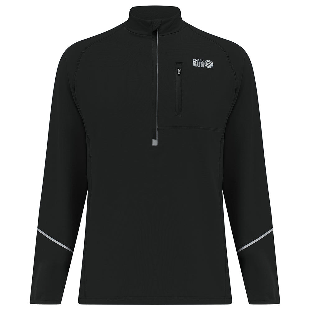 Running Top For Men - Long Sleeved Zip Neck Shirt With Chest Pocket - Thermal Fabric - Jet