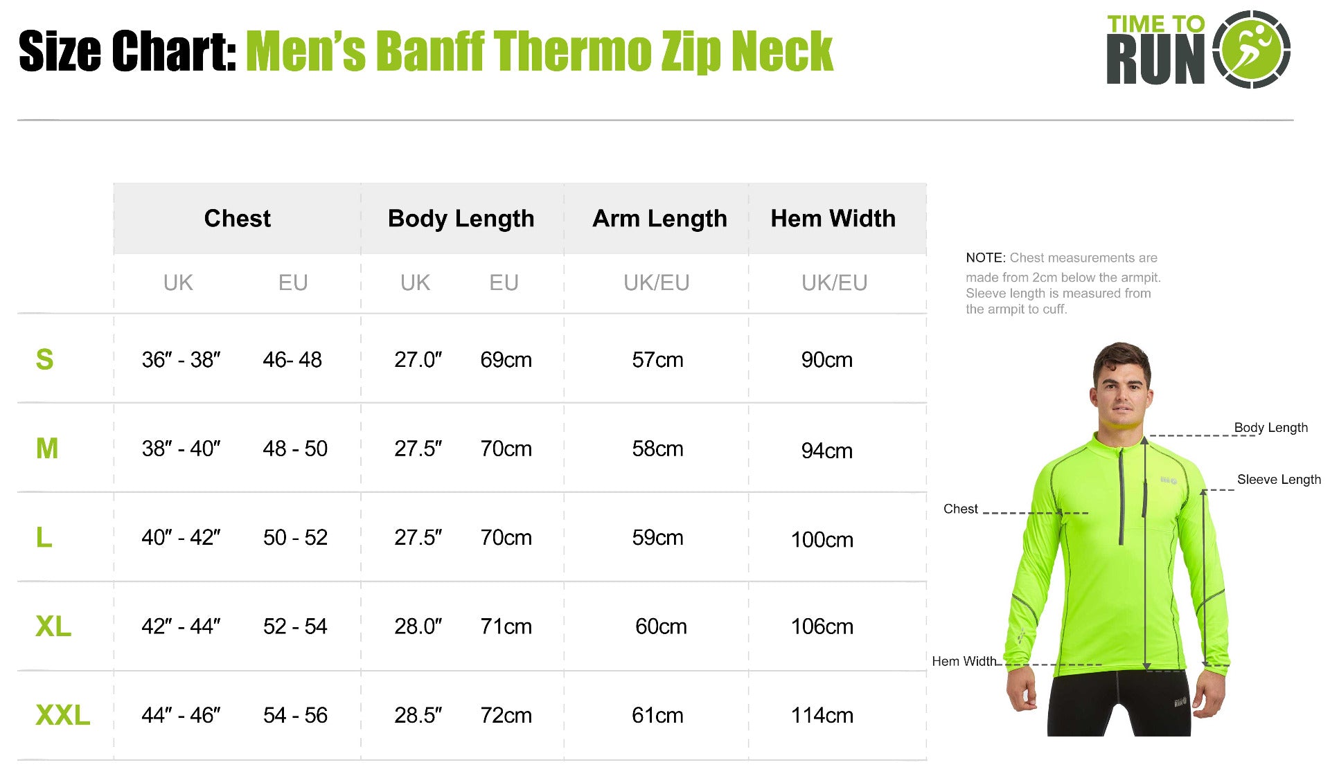 Running Top For Men - Long Sleeved Zip Neck Shirt With Chest Pocket - Thermal Fabric - Lime Green