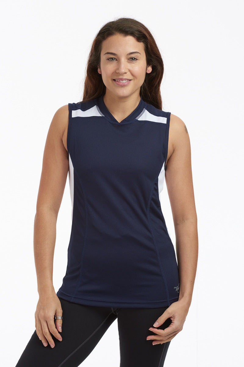 Women's Velocity Sleeveless Running T Shirt-Navy-White