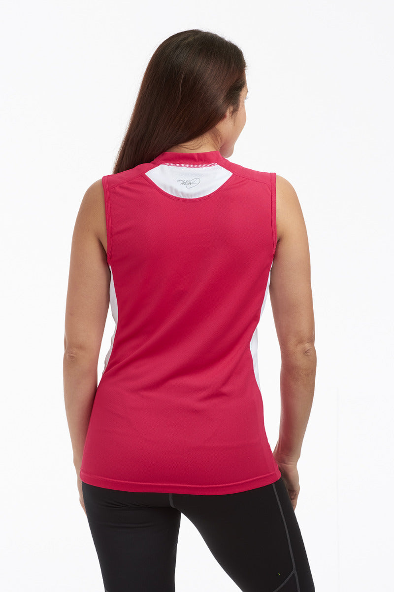 Women's Velocity Sleeveless Running T Shirt-Raspberry-White