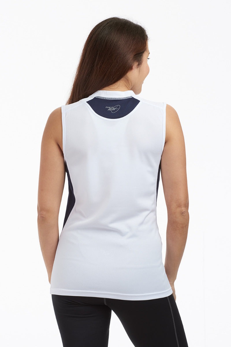 Women's Velocity Sleeveless Running T Shirt-White-Navy